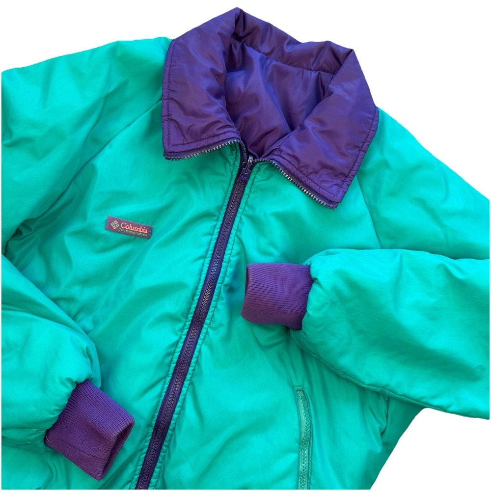 Columbia Reversible Jacket Mens M Thinsulate 3M Insulated Zip Up Green Purple‎